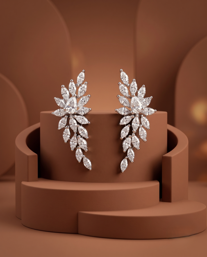 Premium Celestia Leaf Drops – Gold & Silver Polish Diamond  Earrings