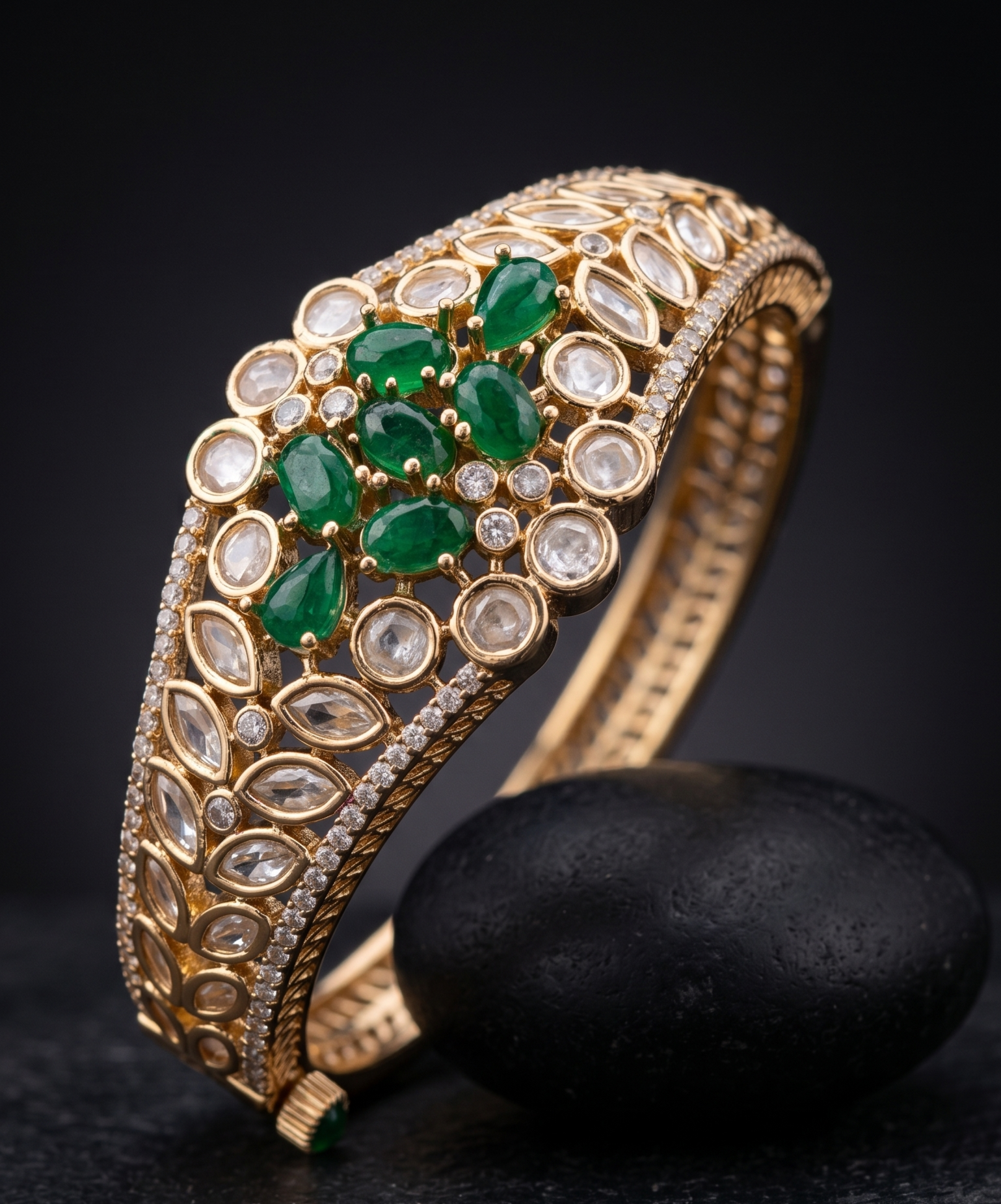 Ruhani Ruby Kundan Traditional Polki Openable Bracelet with CZ Stones for Women