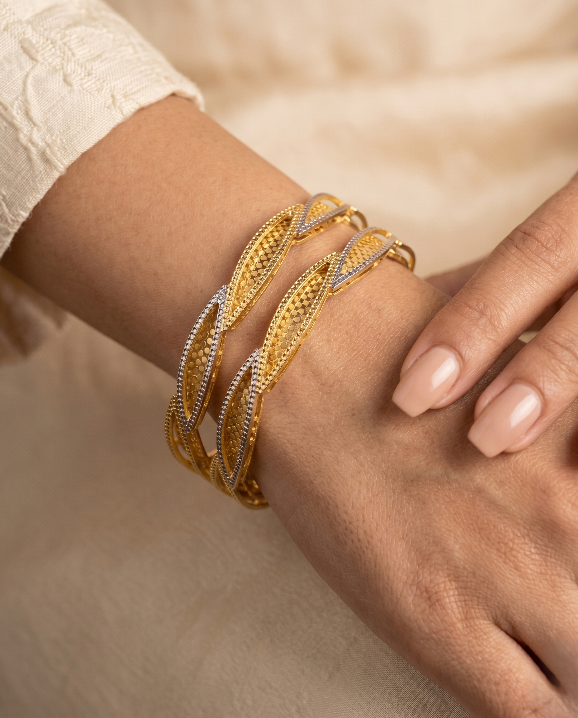 Dual Tone Designer Bangles for Women | Gold Look Fancy Kada Pair
