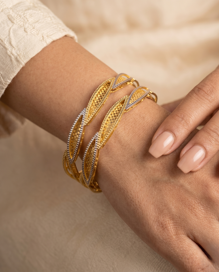 Dual Tone Designer Bangles for Women | Gold Look Fancy Kada Pair