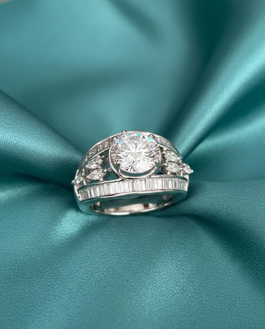 Oval Baguette Diamond Finish Adjustable Ring for Women