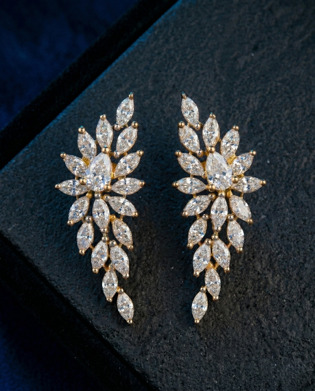 Premium Celestia Leaf Drops – Gold & Silver Polish Diamond  Earrings