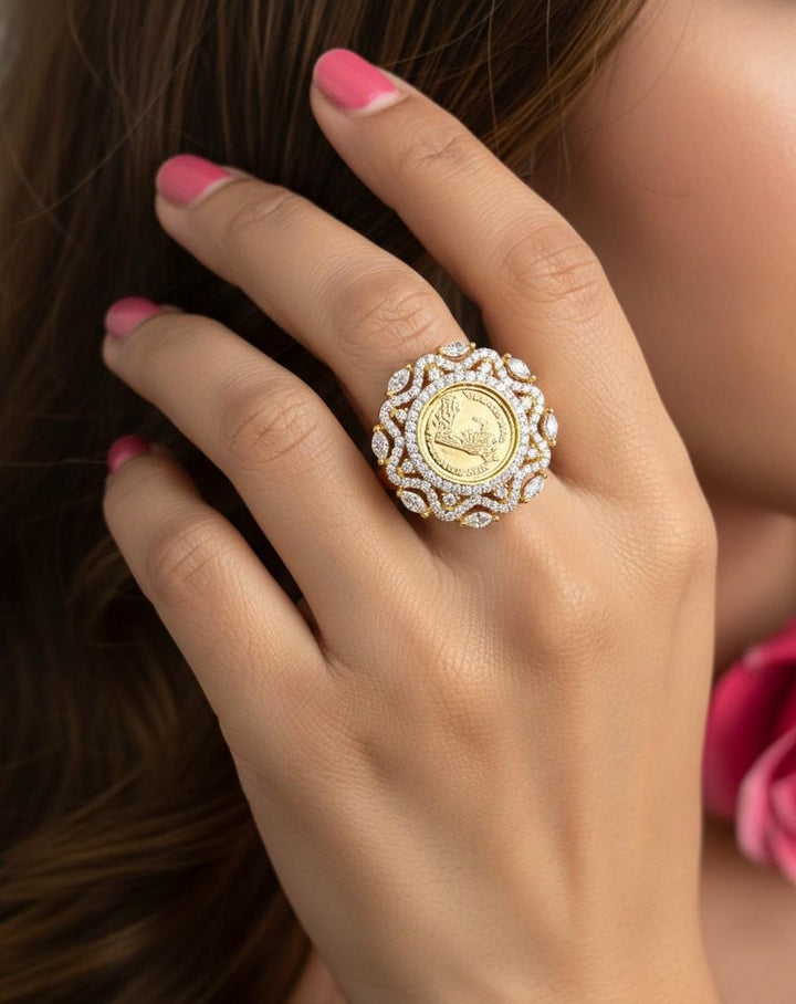 Royal Coin Halo Adjustable Diamond Finish Ring for Women