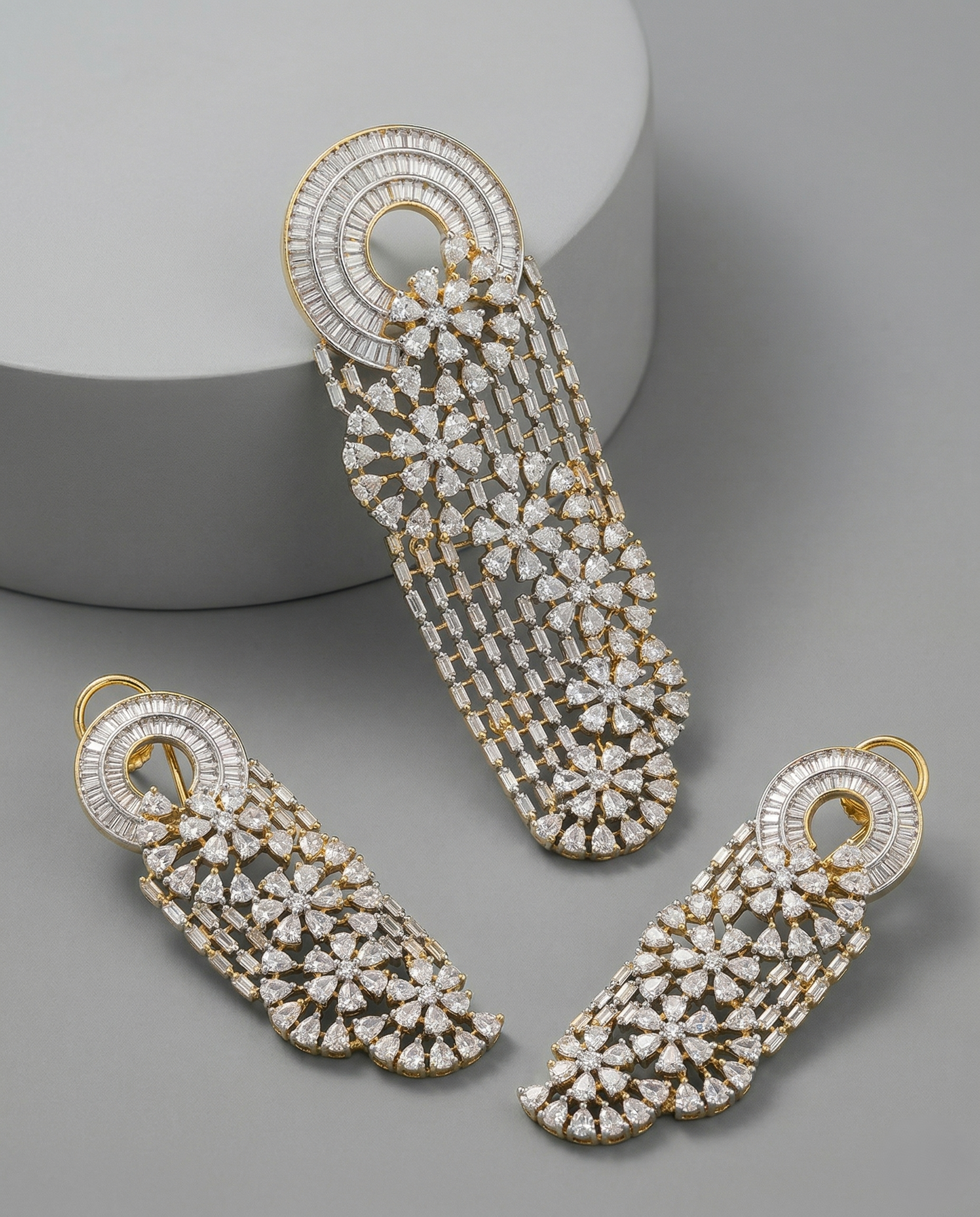 Beautiful Diamond Pendant Set with Matching Earrings Premium Gold Plated for Women