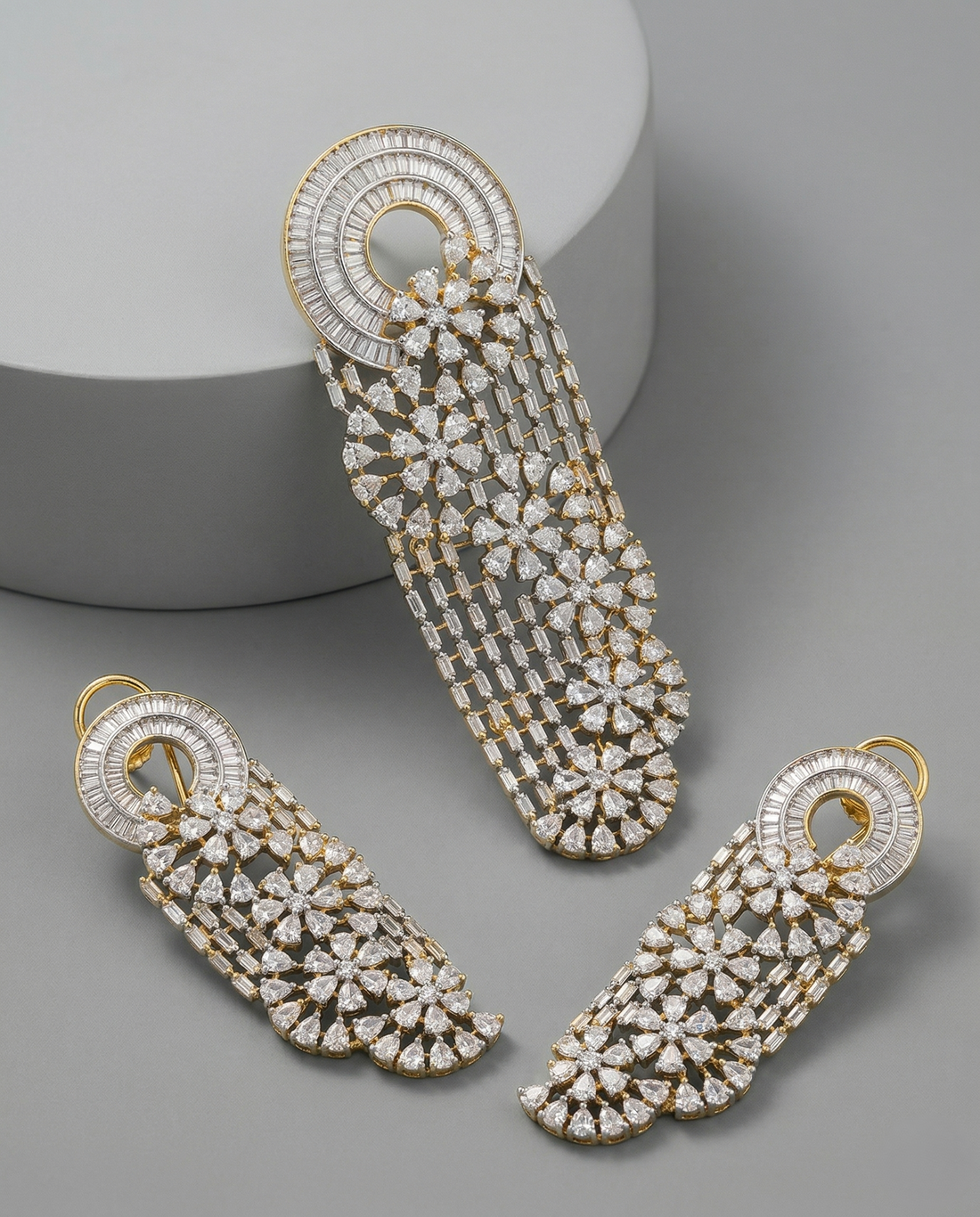 Beautiful Diamond Pendant Set with Matching Earrings Premium Gold Plated for Women