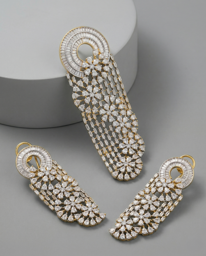 Beautiful Diamond Pendant Set with Matching Earrings Premium Gold Plated for Women