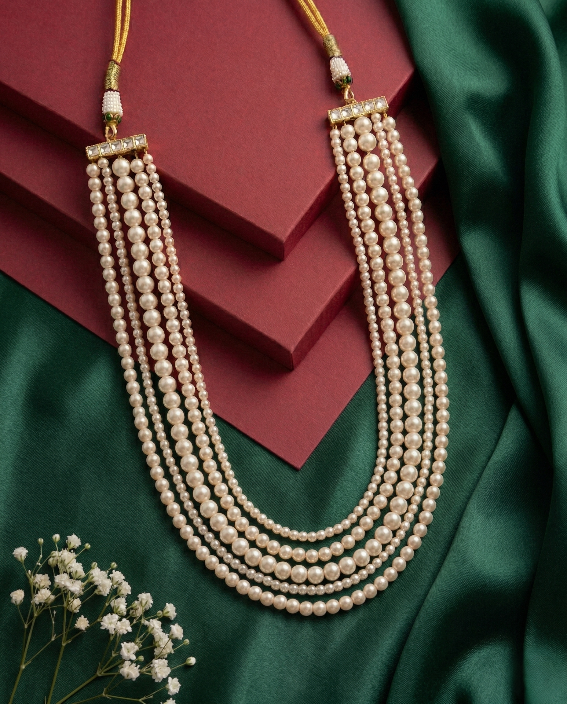 Premium Panchlada Haar Multi Layer Pearl Necklace (Muthyala Haram / Rani Haar)
