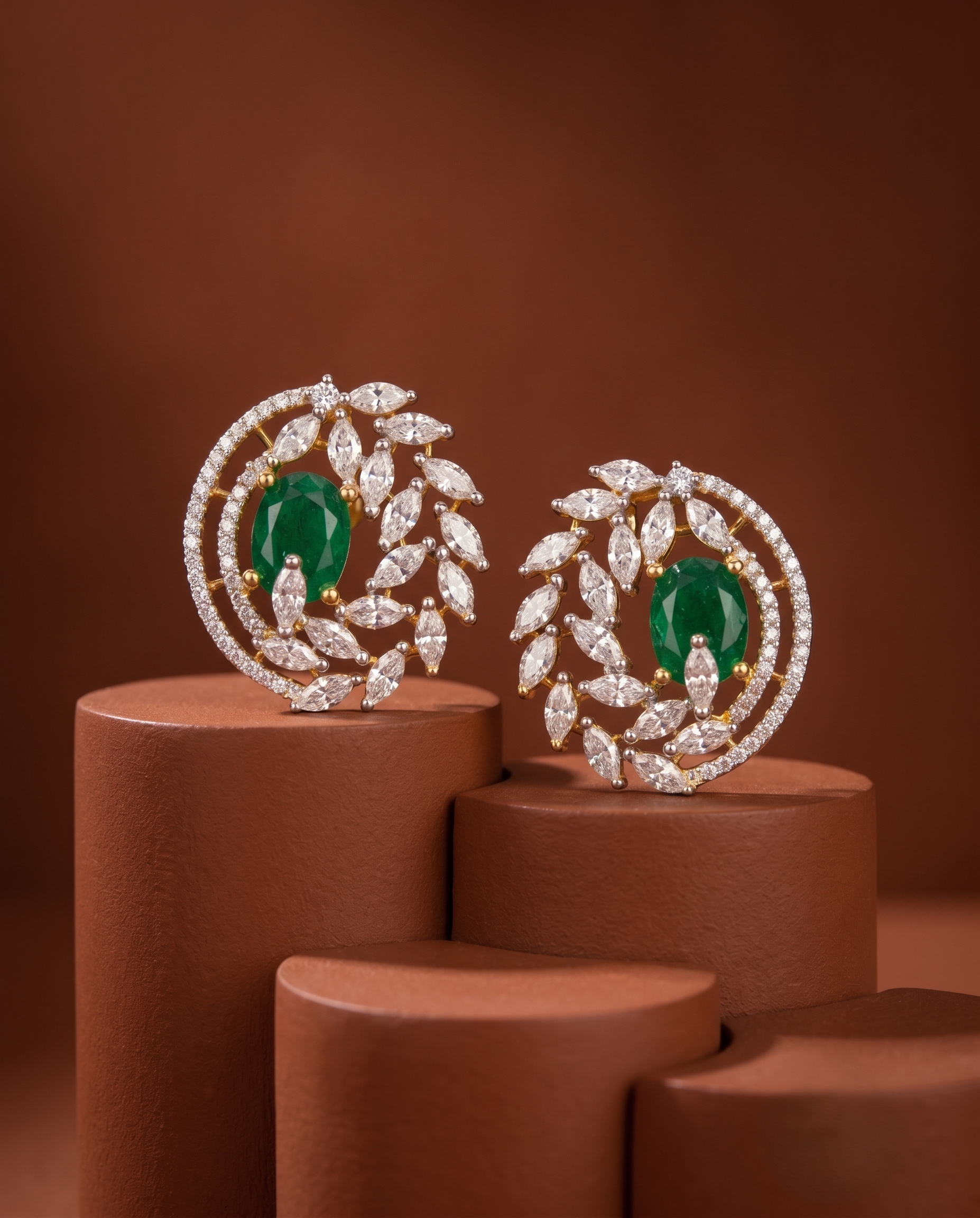 Premium Royal Vine Halo Earrings – Gold Polish Diamond Statement Design