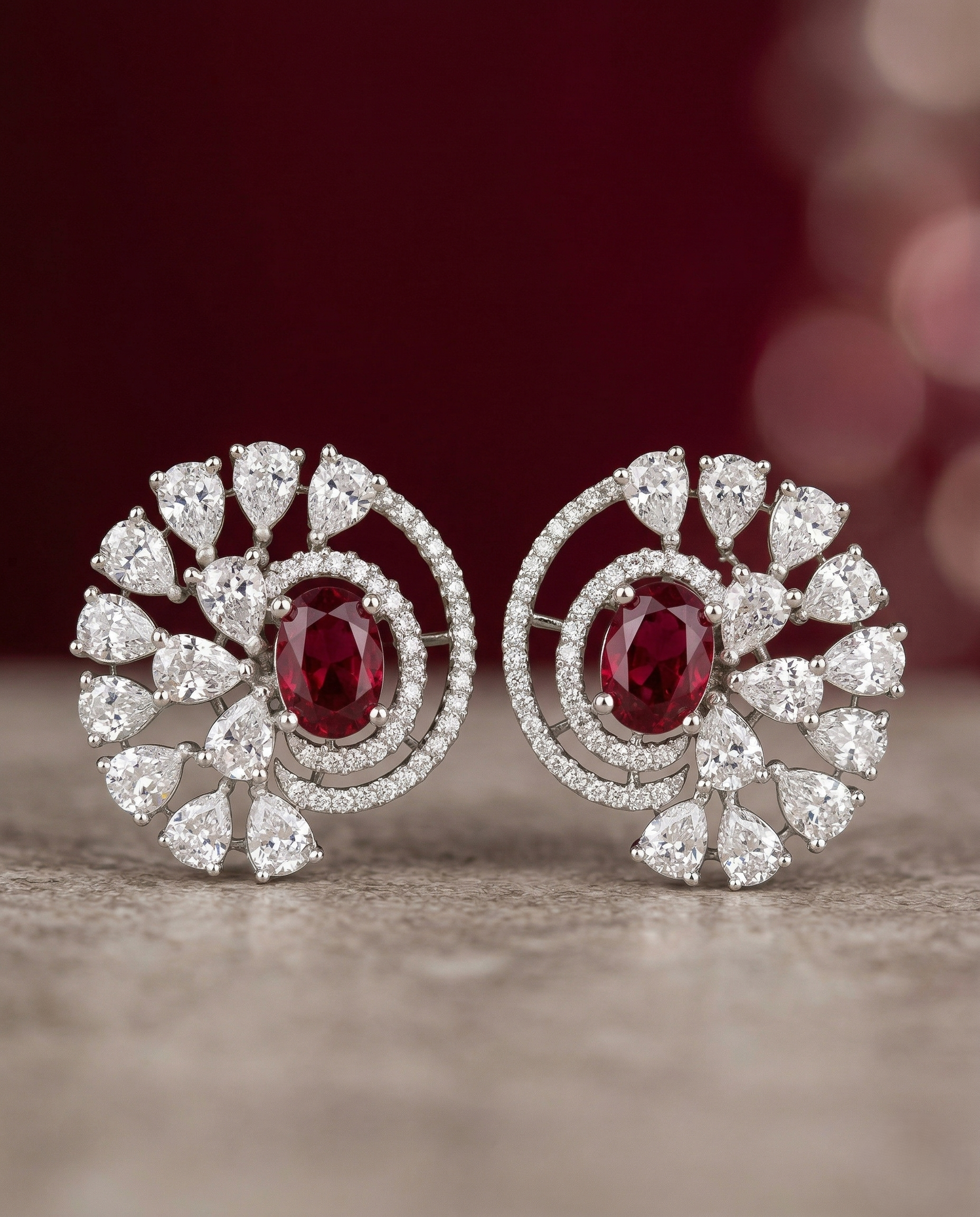 Premium Royal Spiral Bloom Earrings – White Polish Diamond Statement Design