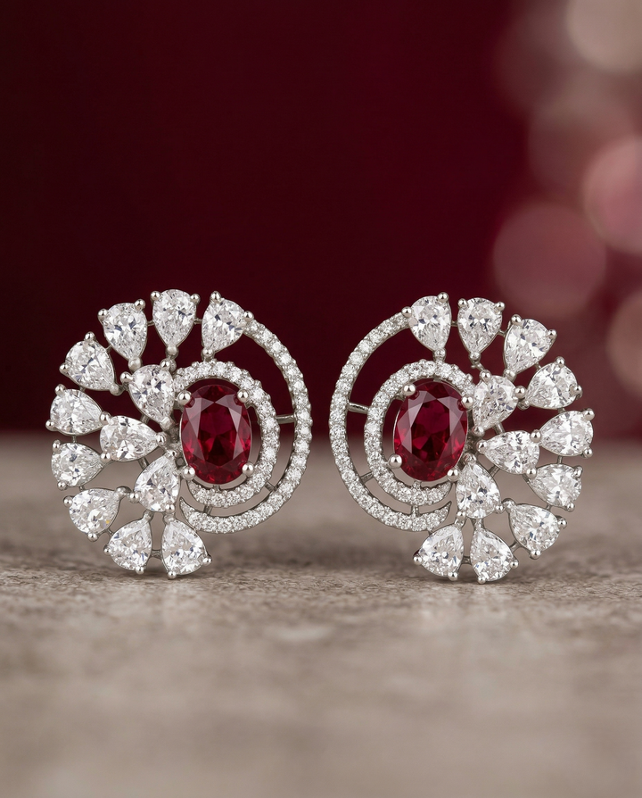 Premium Royal Spiral Bloom Earrings – White Polish Diamond Statement Design