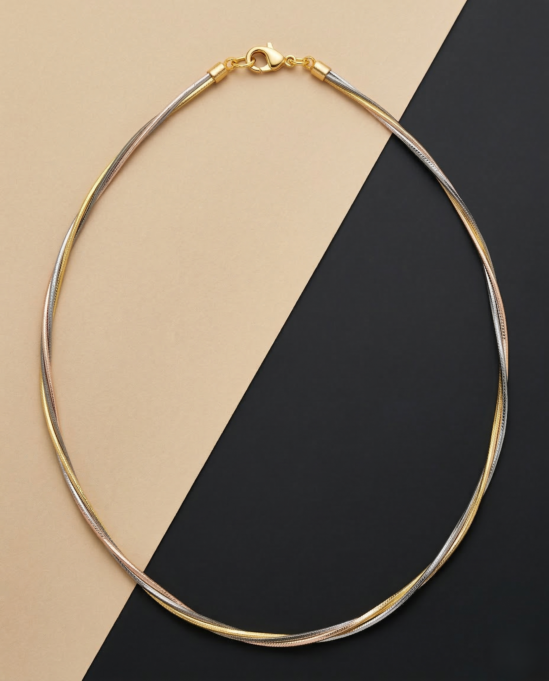 Premium Four Tone Hasli Chain Necklace Gold Silver Black Rose gold Finish