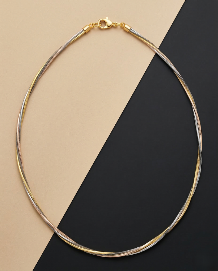 Premium Four Tone Hasli Chain Necklace Gold Silver Black Rose gold Finish