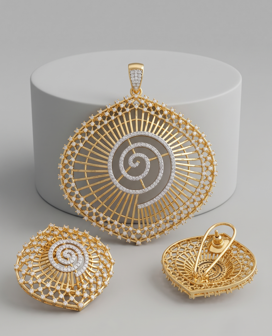 Chakrika Royale Pendant Set – Gold Tone Spiral CZ Designer Pendant Set