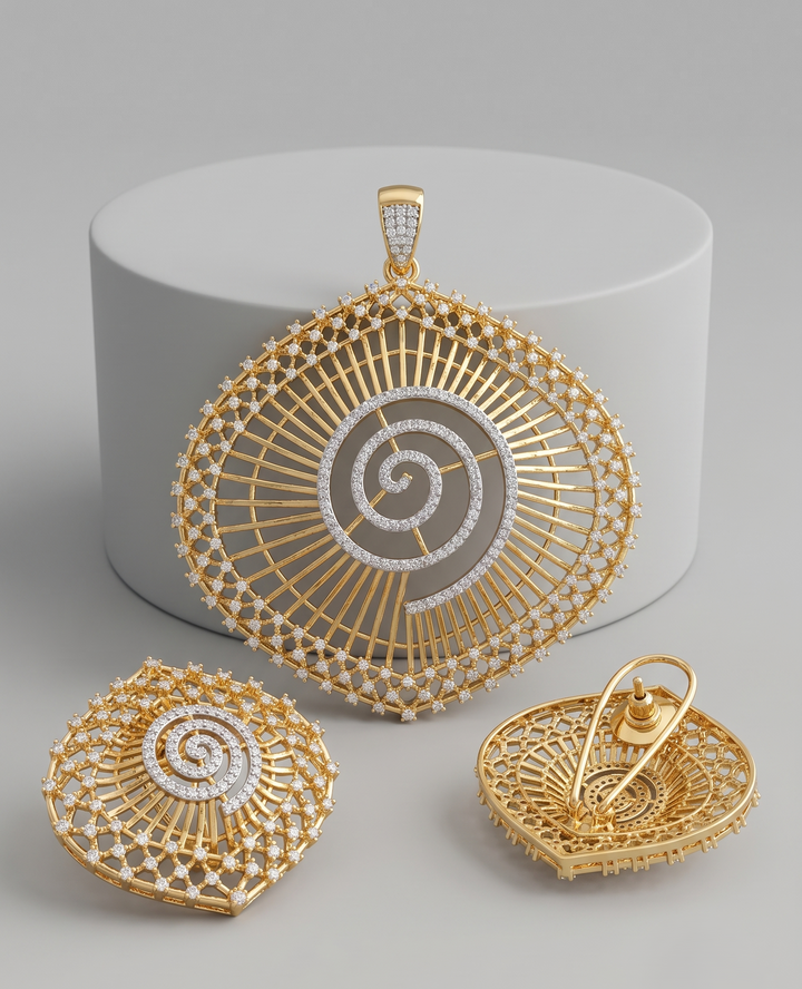 Chakrika Royale Pendant Set – Gold Tone Spiral CZ Designer Pendant Set