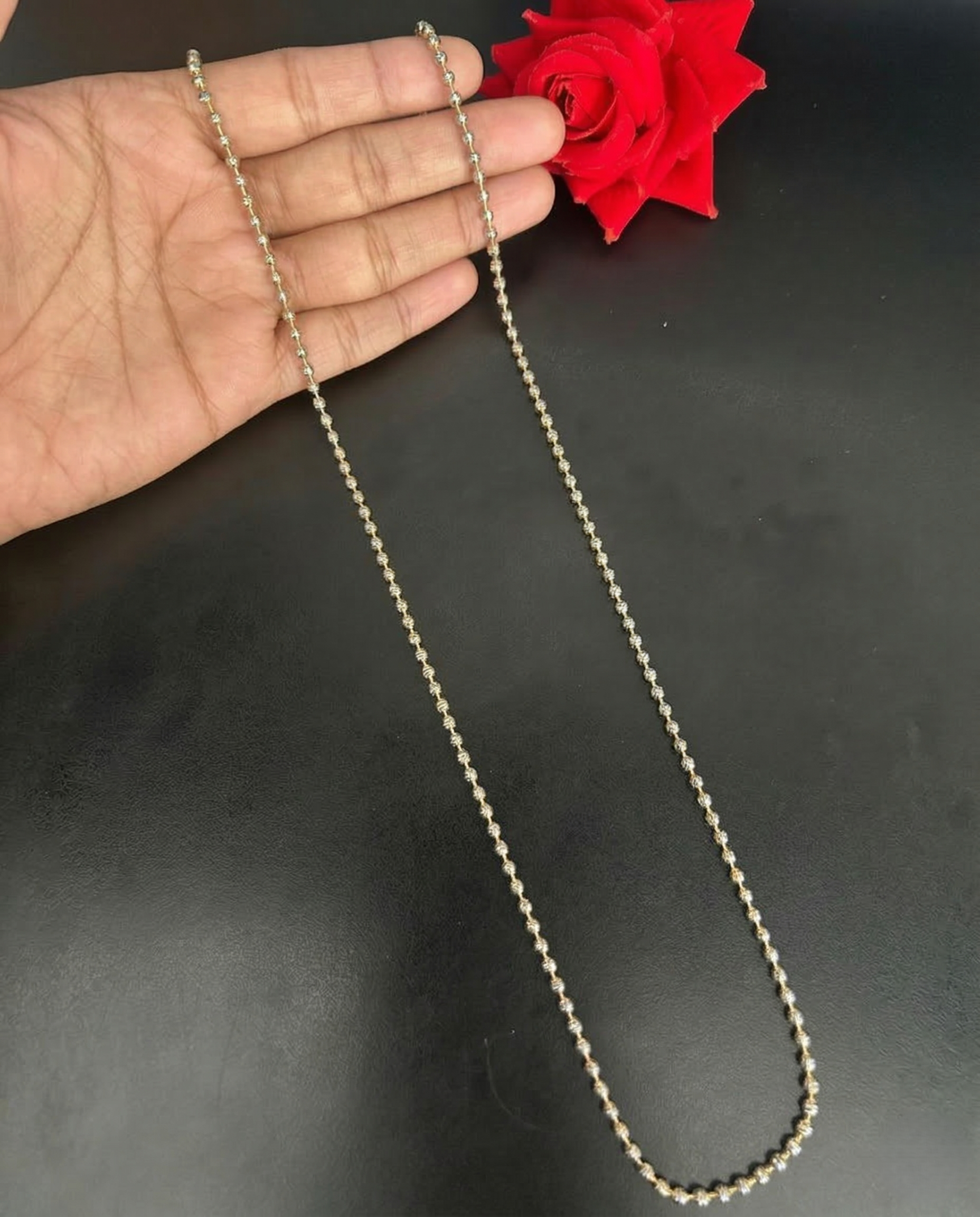 Two Tone Round Bead Long Chain Necklace | Gold Silver Minimal Bead Chain for Women