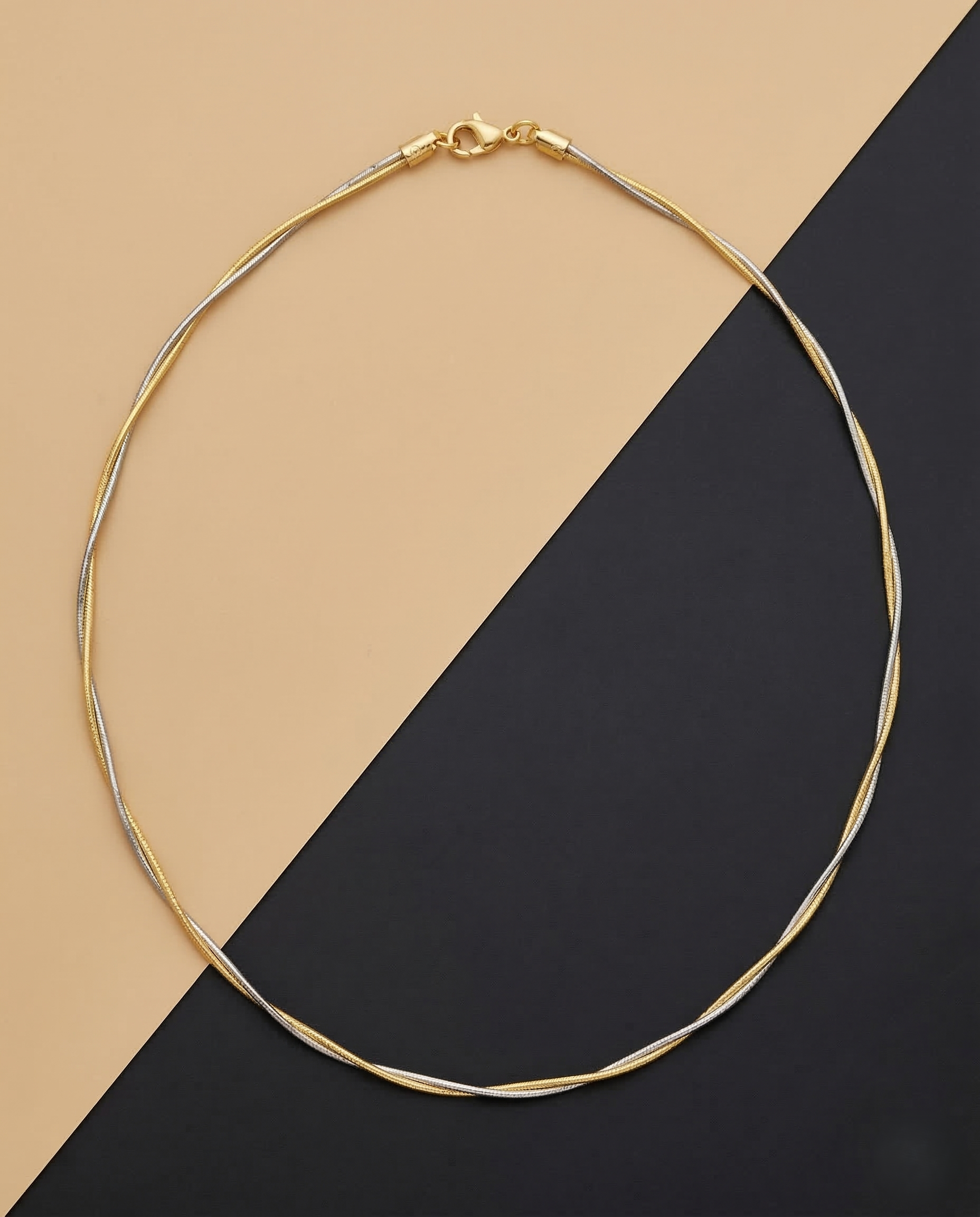 2 Liner Twisted Gold Silver Hasli Chain Necklace