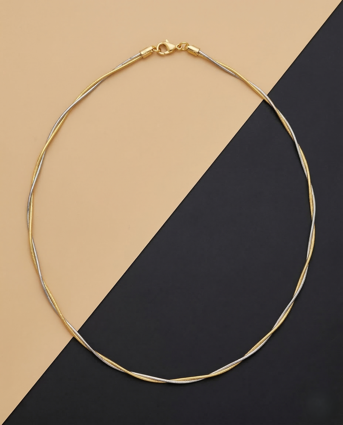 2 Liner Twisted Gold Silver Hasli Chain Necklace