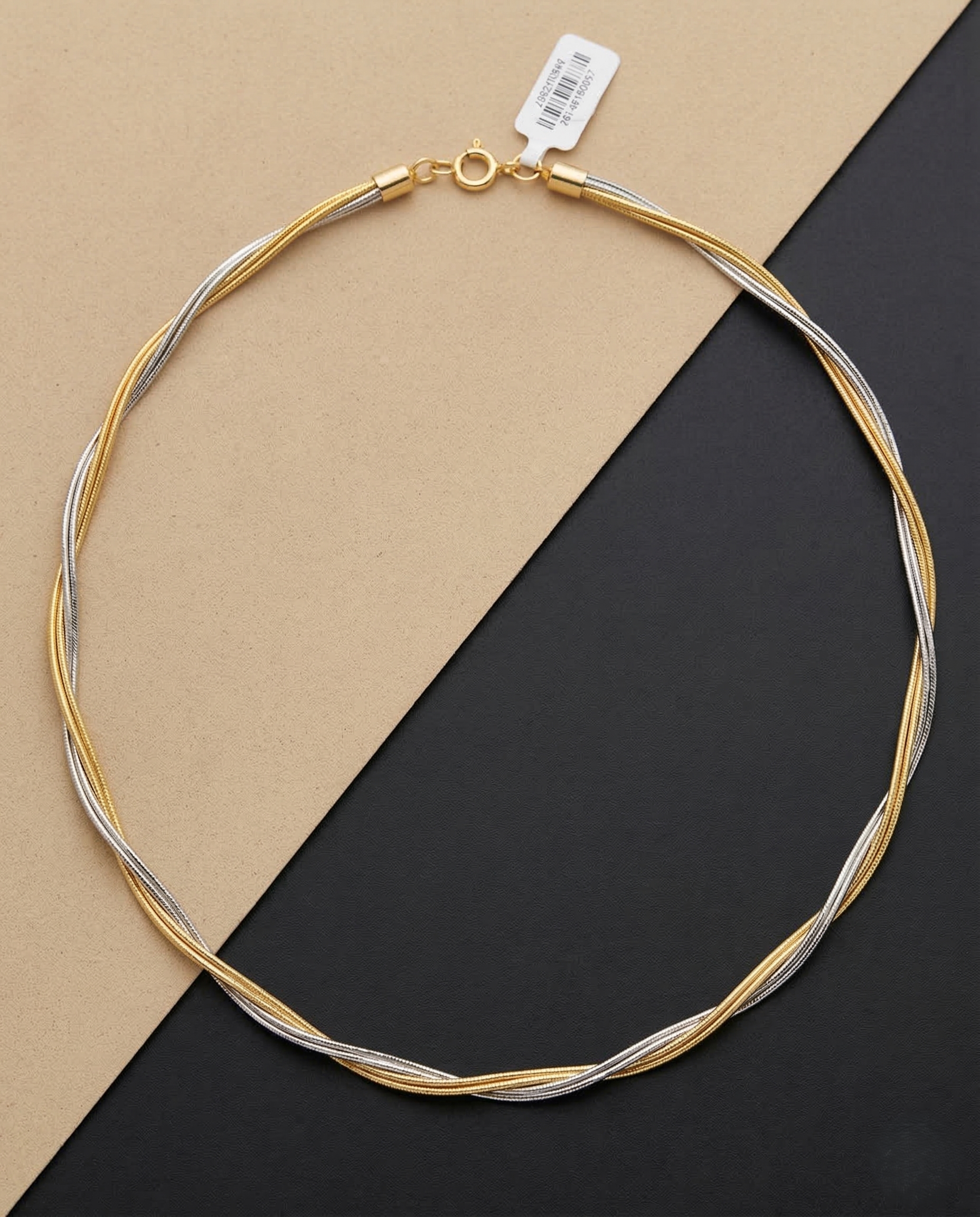 6 Liner Twisted Gold Silver Hasli Chain Necklace