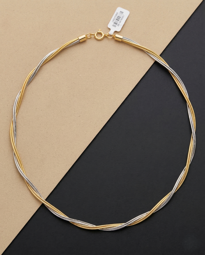6 Liner Twisted Gold Silver Hasli Chain Necklace
