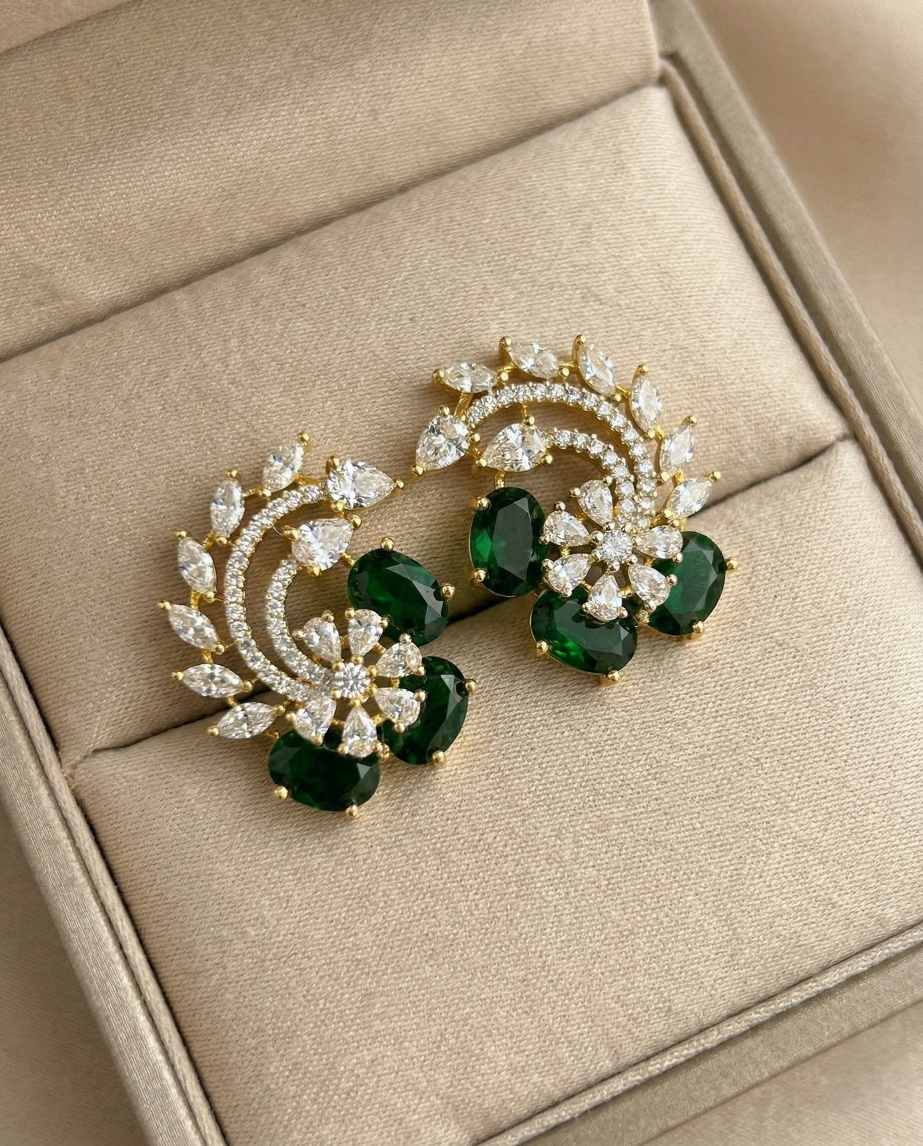 Premium Ruby &amp; Emerald Floral Diamond Statement Earrings for Women | Party Wear Designer Earrings