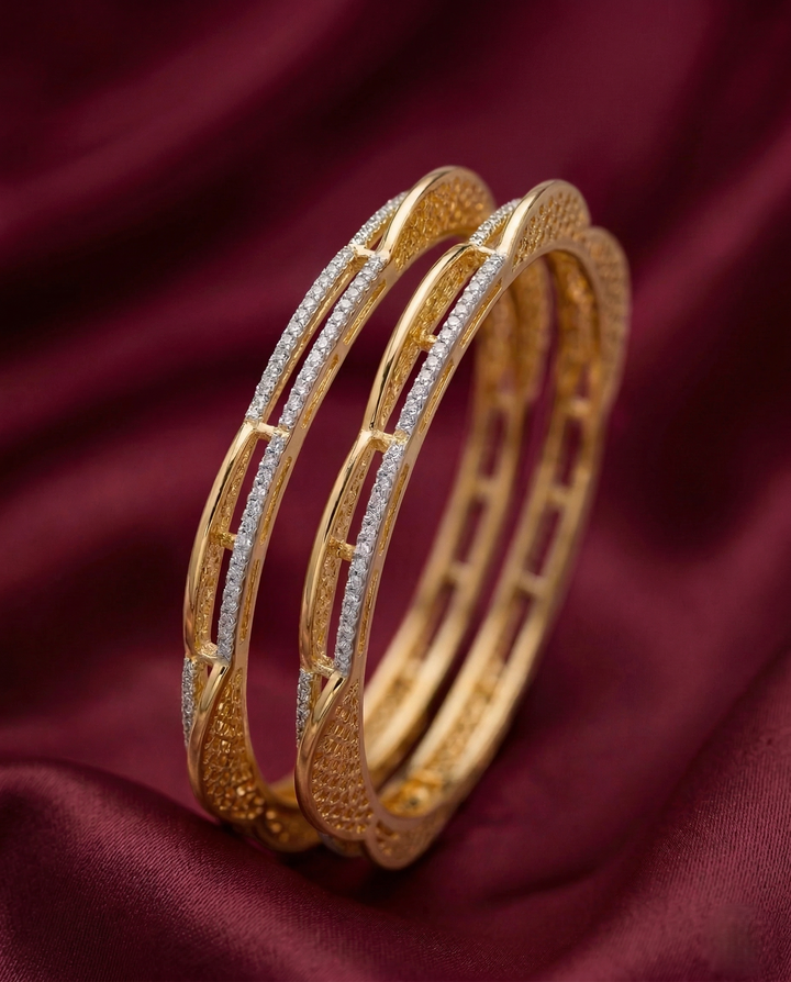 Elegant Gold Plated American Diamond Bangle Set - Pack of 2