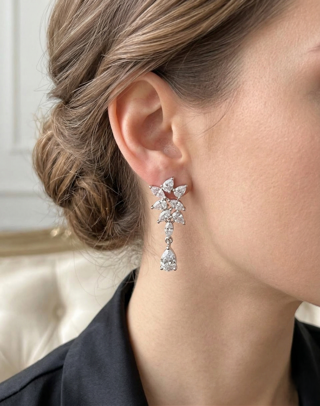 Premium Crystal Drop Diamond Floral Earrings for Women | Gold & Silver Finish Party Wear Earrings