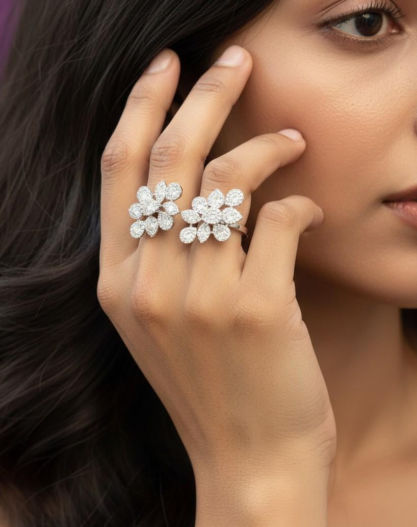 Floral Two Finger Adjustable Ring for Women – Gold & Silver Finish