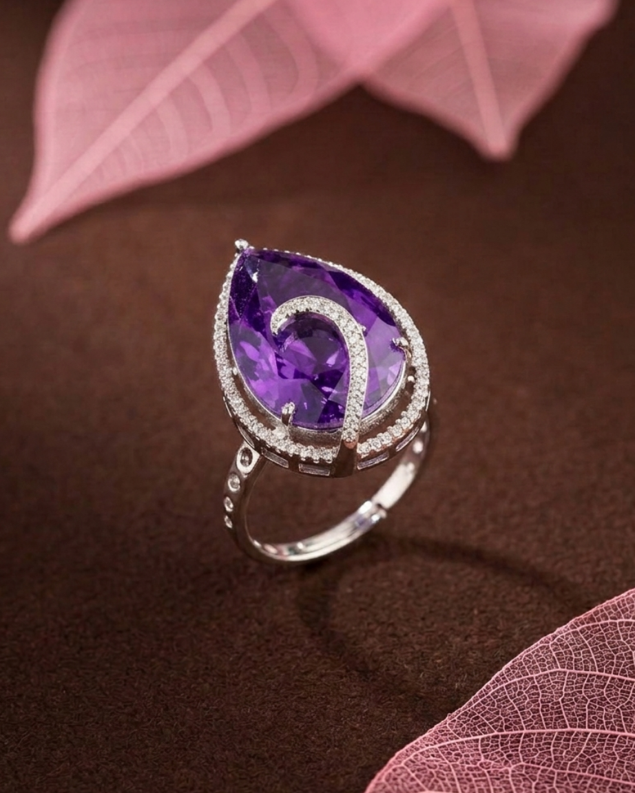 Noor-e-Ruby Adjustable Teardrop Ring for Women