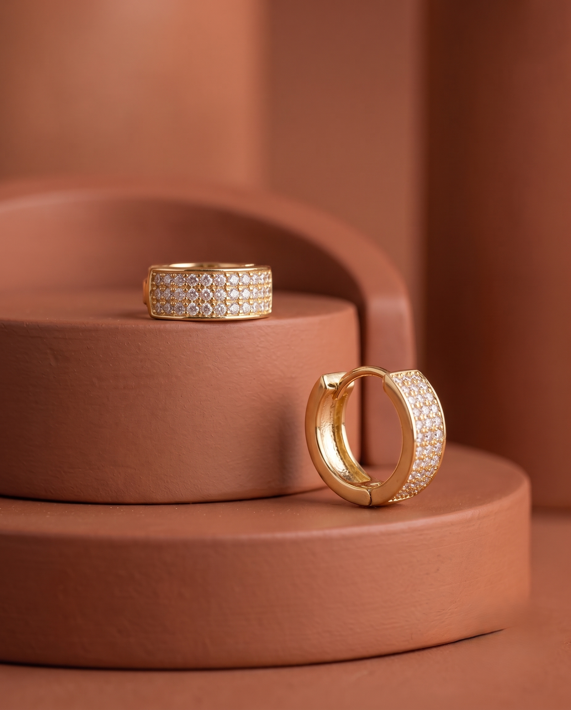Minimal CZ Pave Hoop Earrings – Gold & Silver Finish