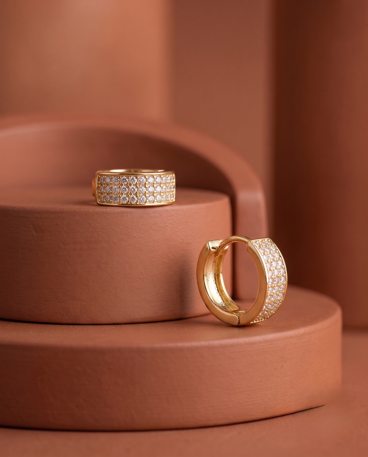 Minimal CZ Pave Hoop Earrings – Gold & Silver Finish