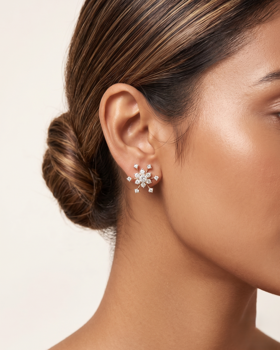 Elegant Snowflake Diamond Stud Earrings in Gold Finish for Women