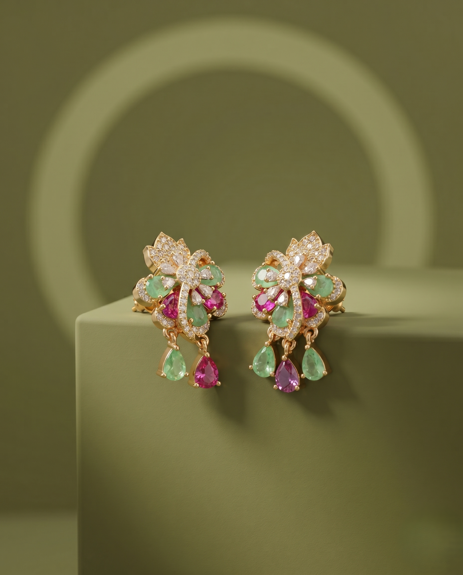 Mayurika Multicolor Floral Drop Earrings | Elegant CZ Party Wear Earrings