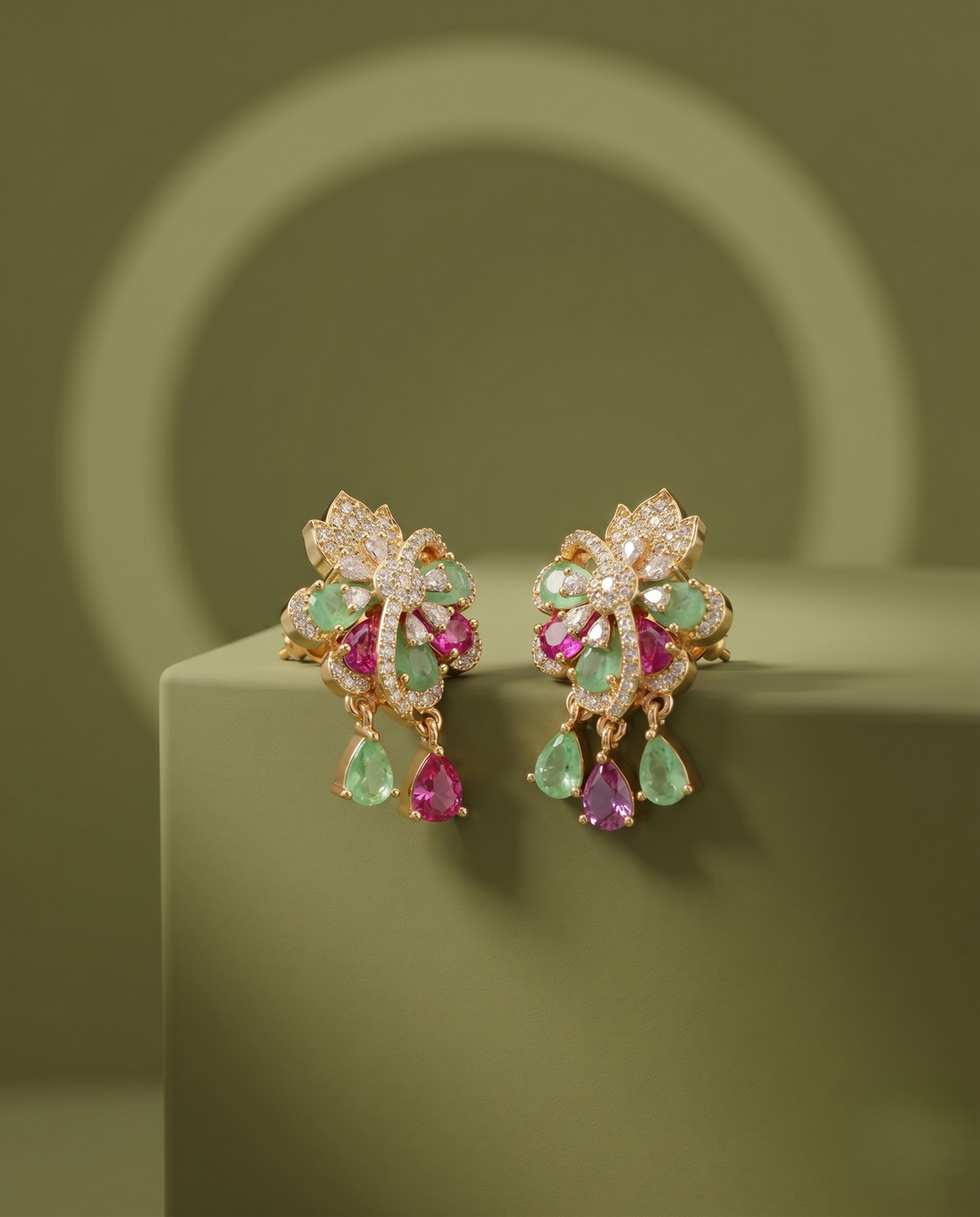 Mayurika Multicolor Floral Drop Earrings | Elegant CZ Party Wear Earrings