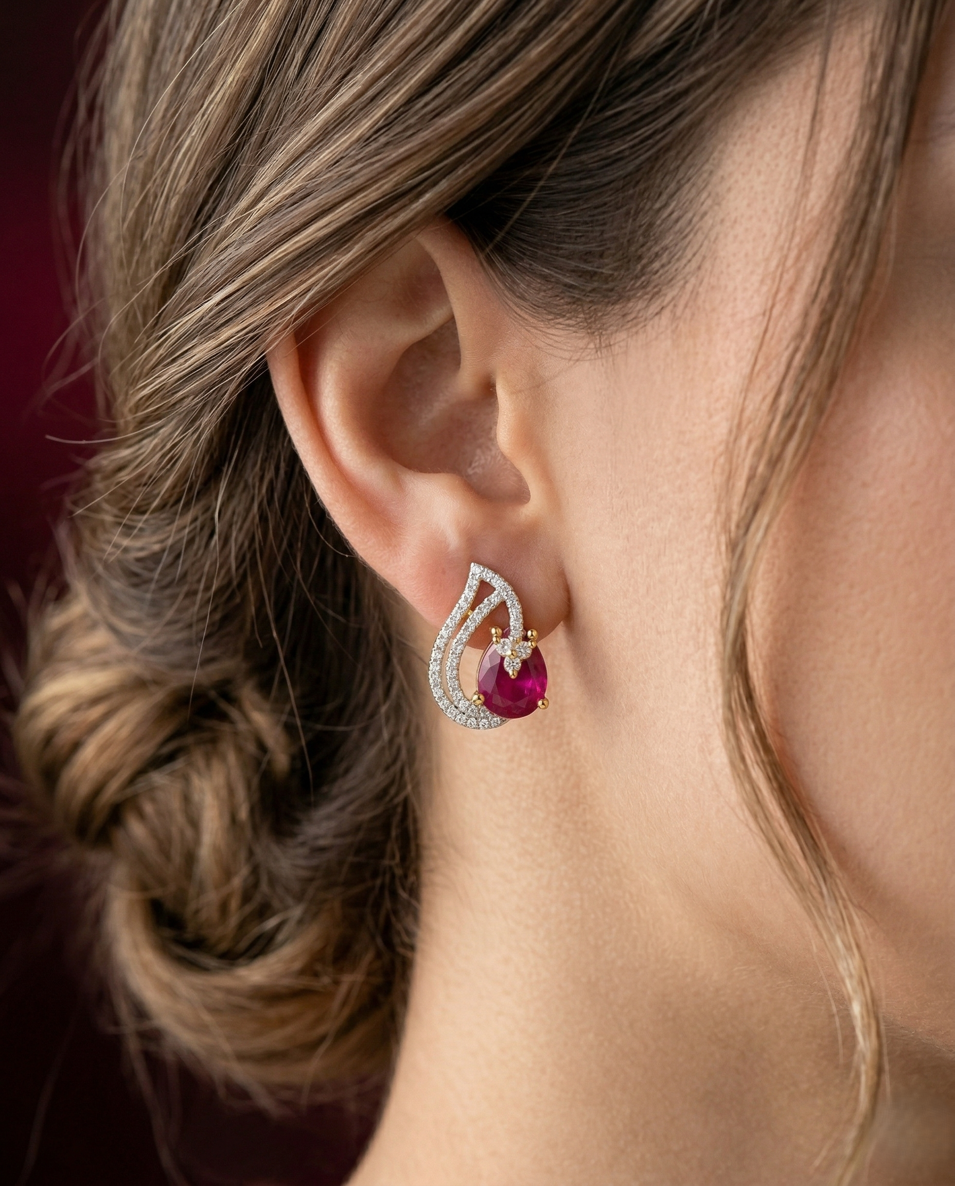 Premium Teardrop Diamond Aura Earrings for Women | Ruby, Emerald, Sapphire & Crystal Party Wear Earrings