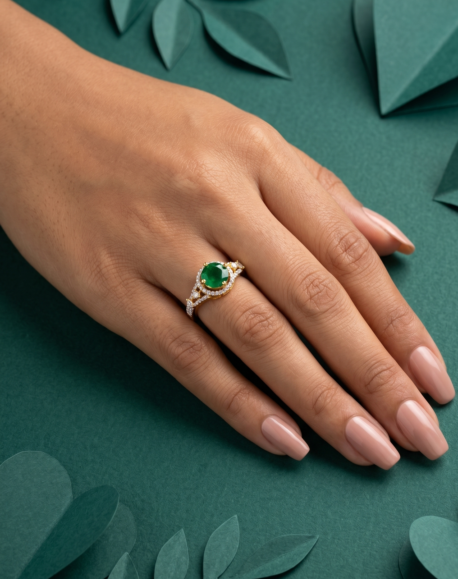 Royal Halo Stone Gold Plated Adjustable Ring (Ruby Red, Diamond White, Emerald Green)