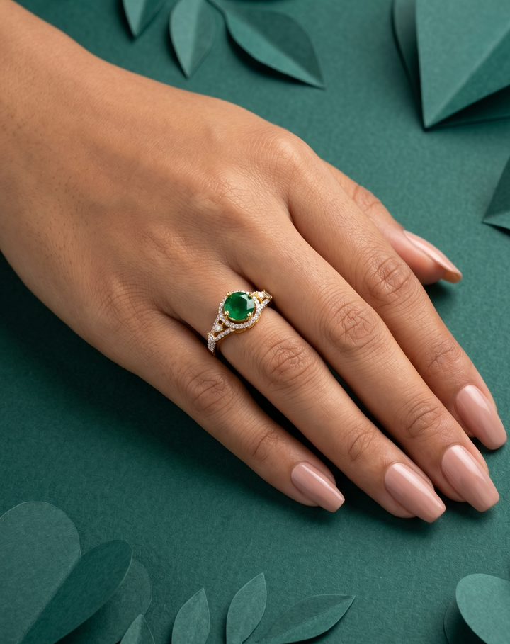 Royal Halo Stone Gold Plated Adjustable Ring (Ruby Red, Diamond White, Emerald Green)
