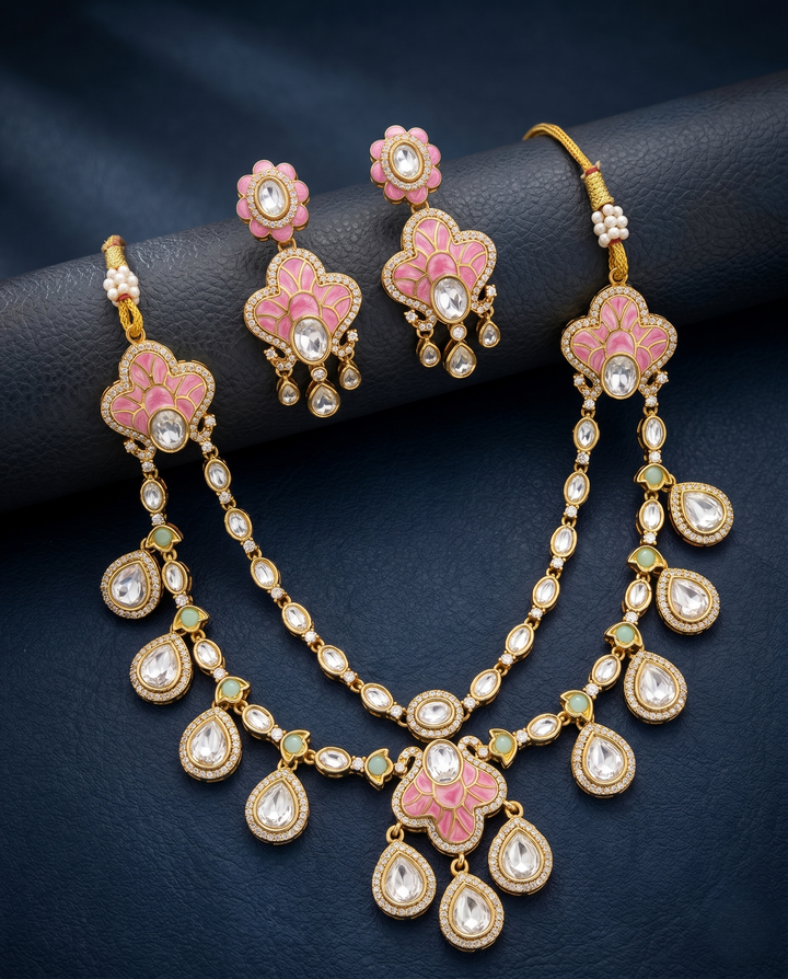 Pink Meenakari Kundan Necklace Set with Earrings – Royal Bridal Jewellery