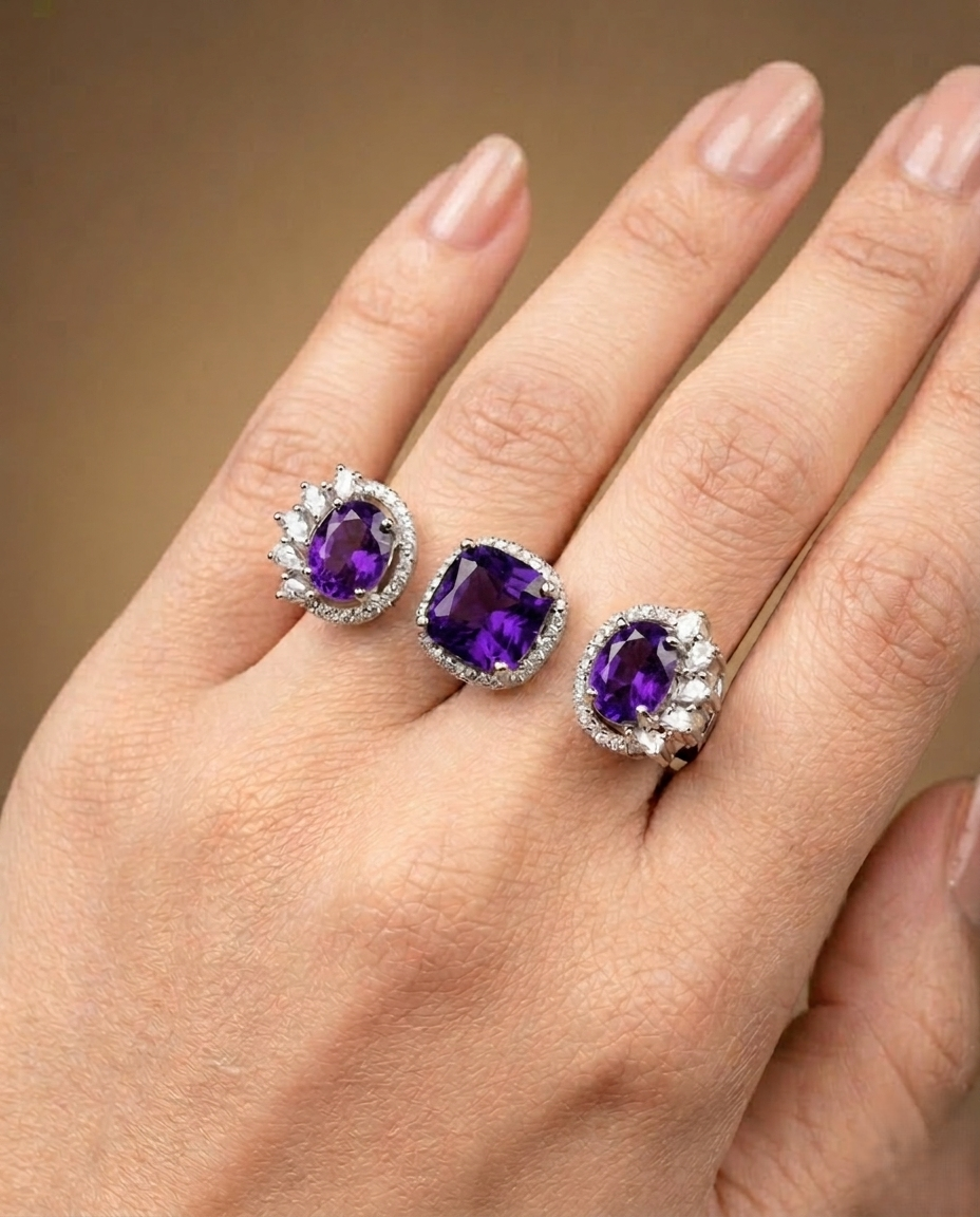 Meher Luxe Stone Adjustable Ring Trio – Elegant Crystal Statement Rings