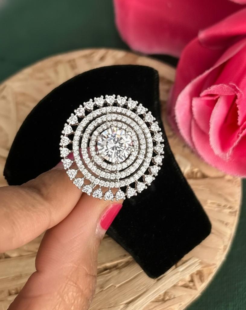 Round Statement Adjustable Ring for Women – Gold & Silver Finish