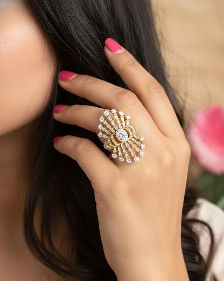 Royal Baguette Halo Diamond Finish Adjustable Ring for Women