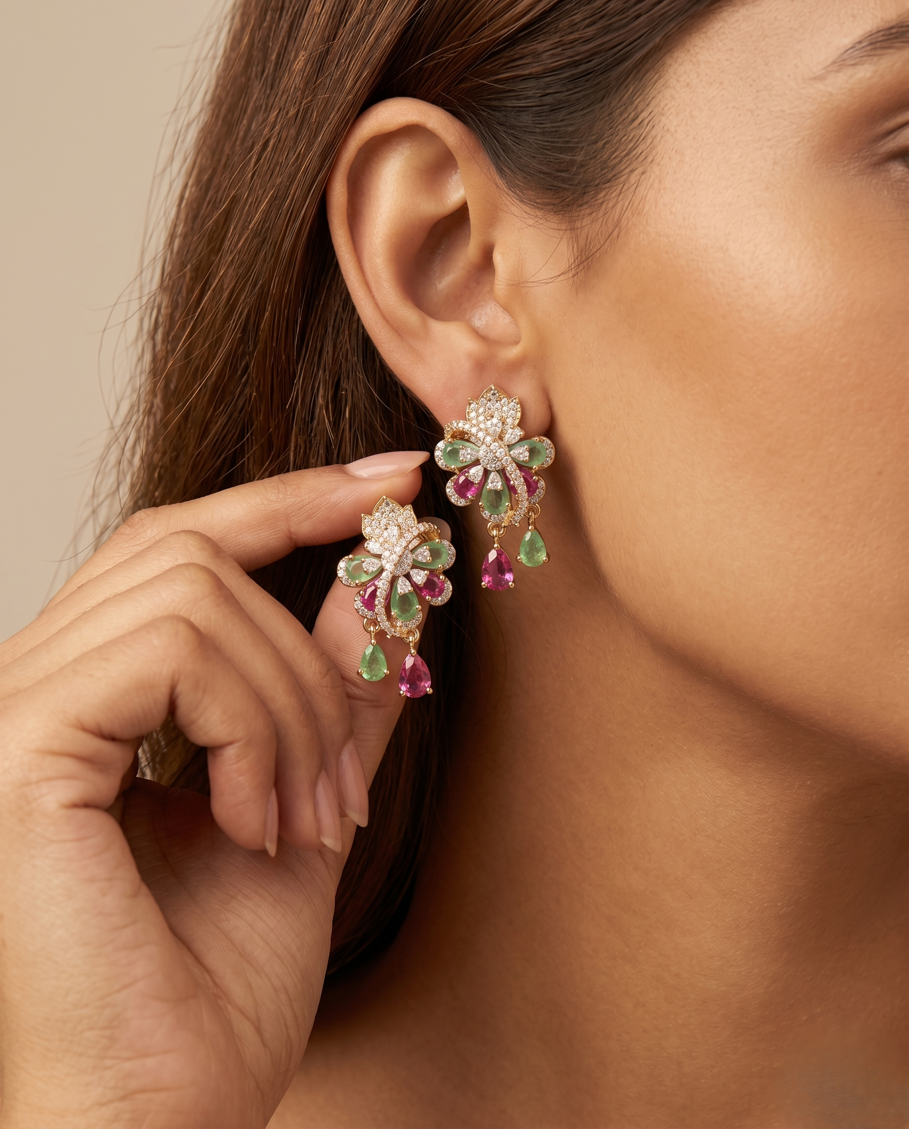 Mayurika Multicolor Floral Drop Earrings | Elegant CZ Party Wear Earrings