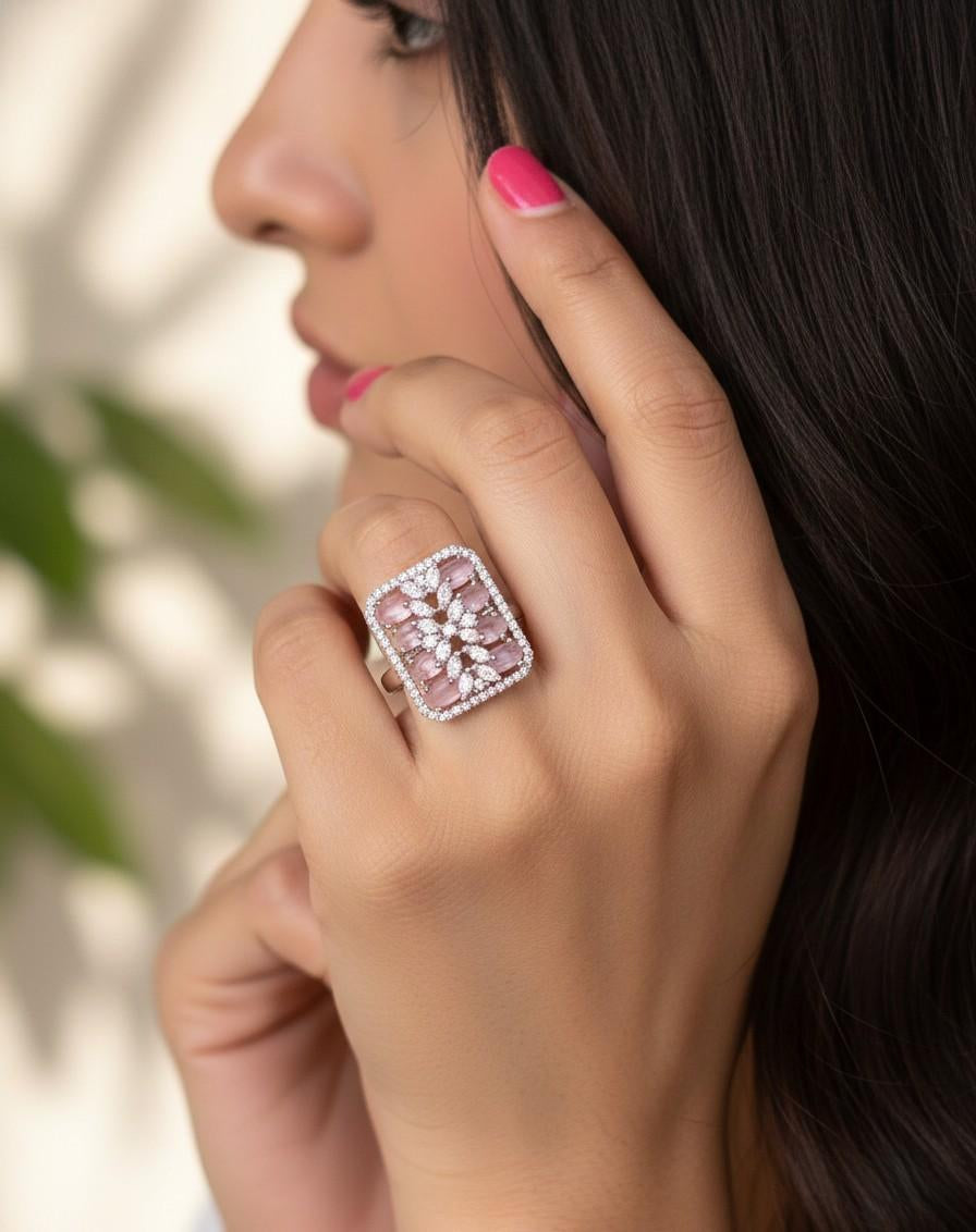 Adjustable AD Stone Statement Ring for Women – Multi Colour Variants