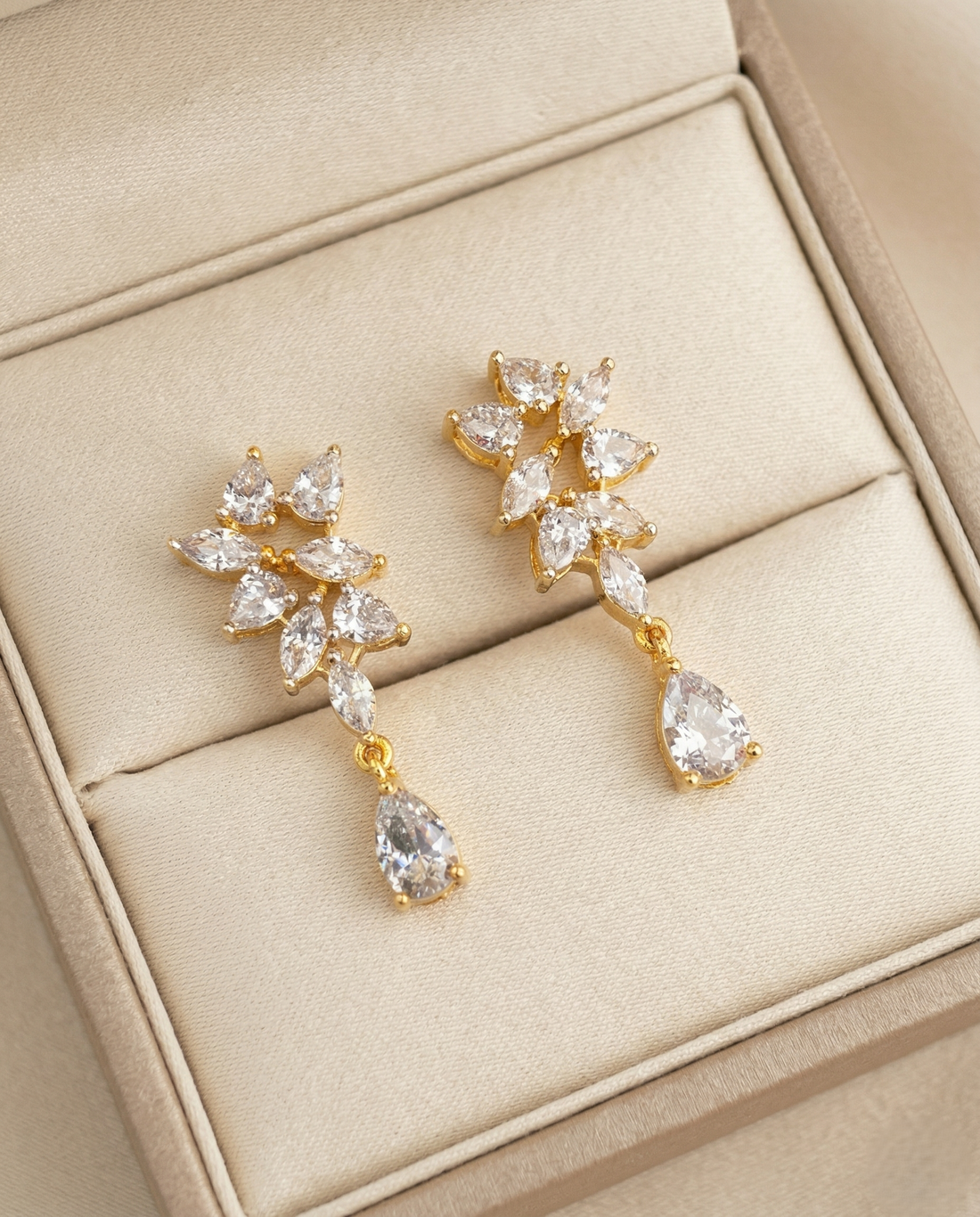 Premium Crystal Drop Diamond Floral Earrings for Women | Gold & Silver Finish Party Wear Earrings