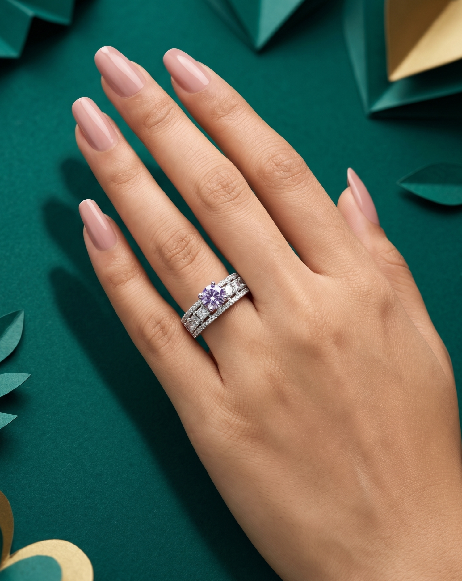 Premium Solitaire Diamond Look Ring Silver Plated Adjustable – 5 Color Variants