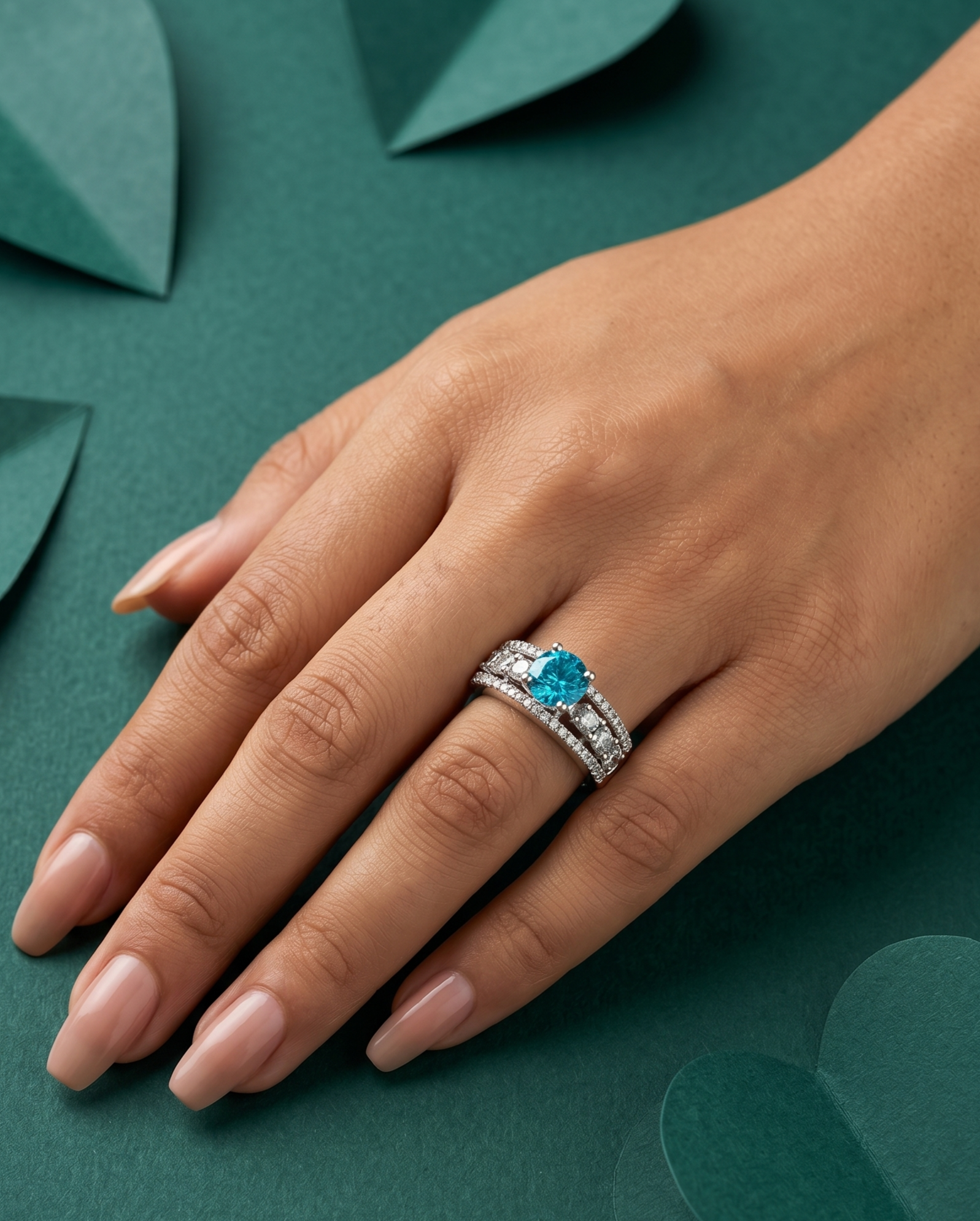 Premium Solitaire Diamond Look Ring Silver Plated Adjustable – 5 Color Variants