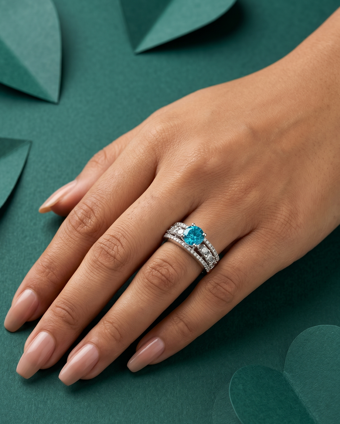 Premium Solitaire Diamond Look Ring Silver Plated Adjustable – 5 Color Variants