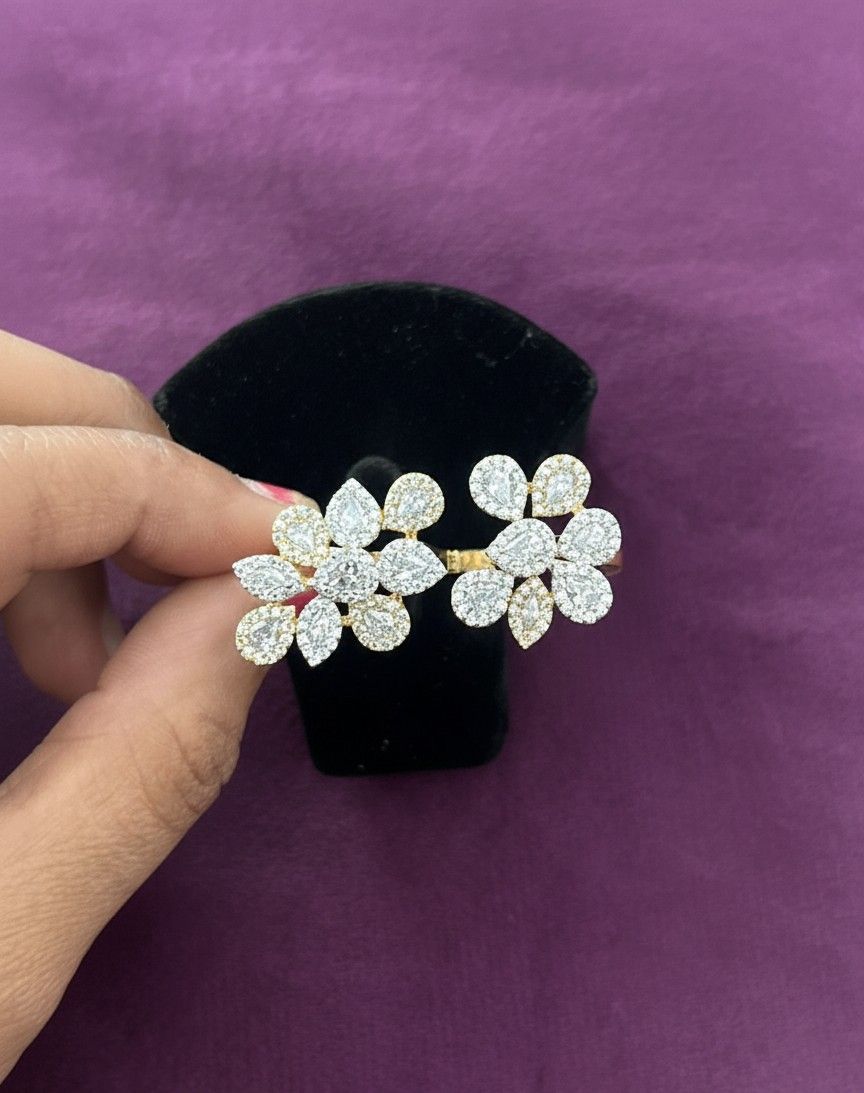 Floral Two Finger Adjustable Ring for Women – Gold & Silver Finish