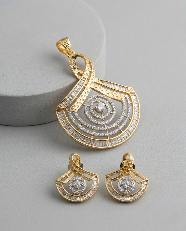 Premium Spiral Arc Crystal Pendant Set in Gold Plated Finish