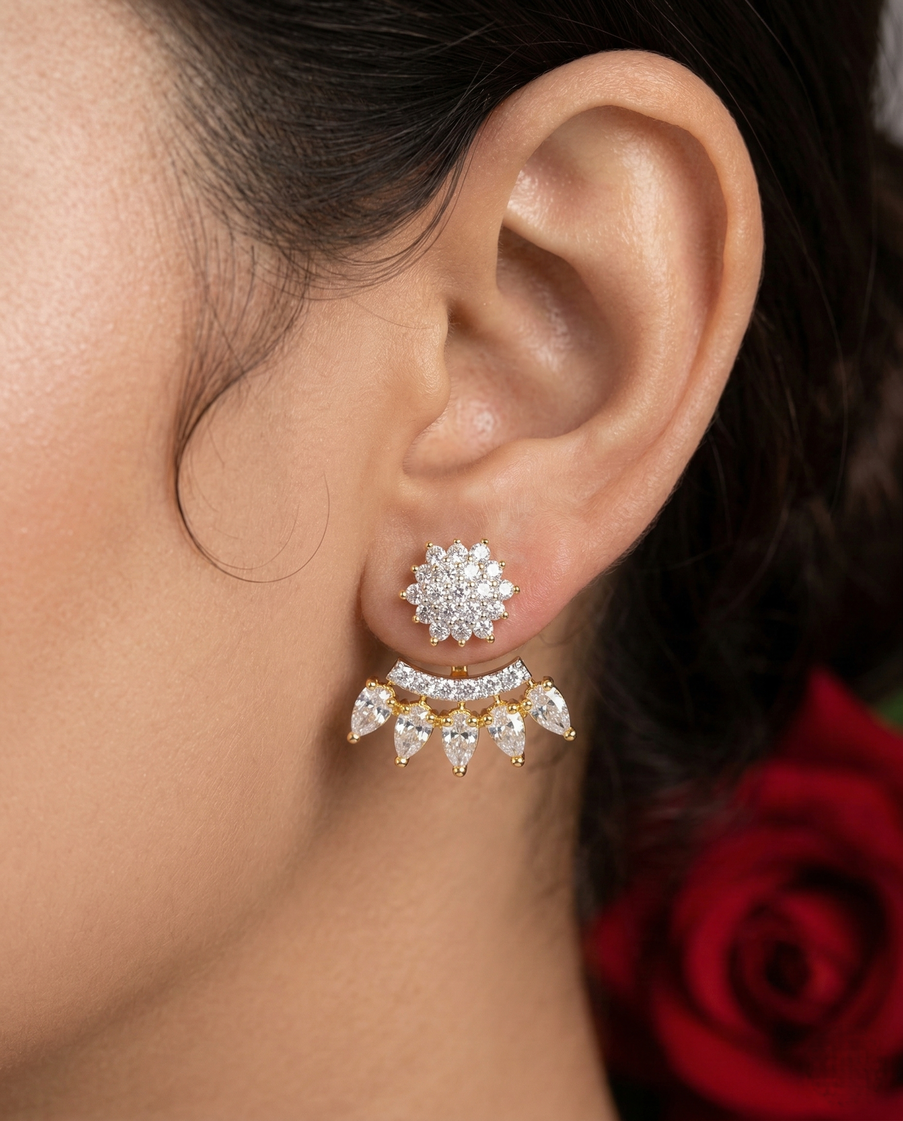 2-Way Convertible CZ Drop Earrings – Gold & Silver Finish