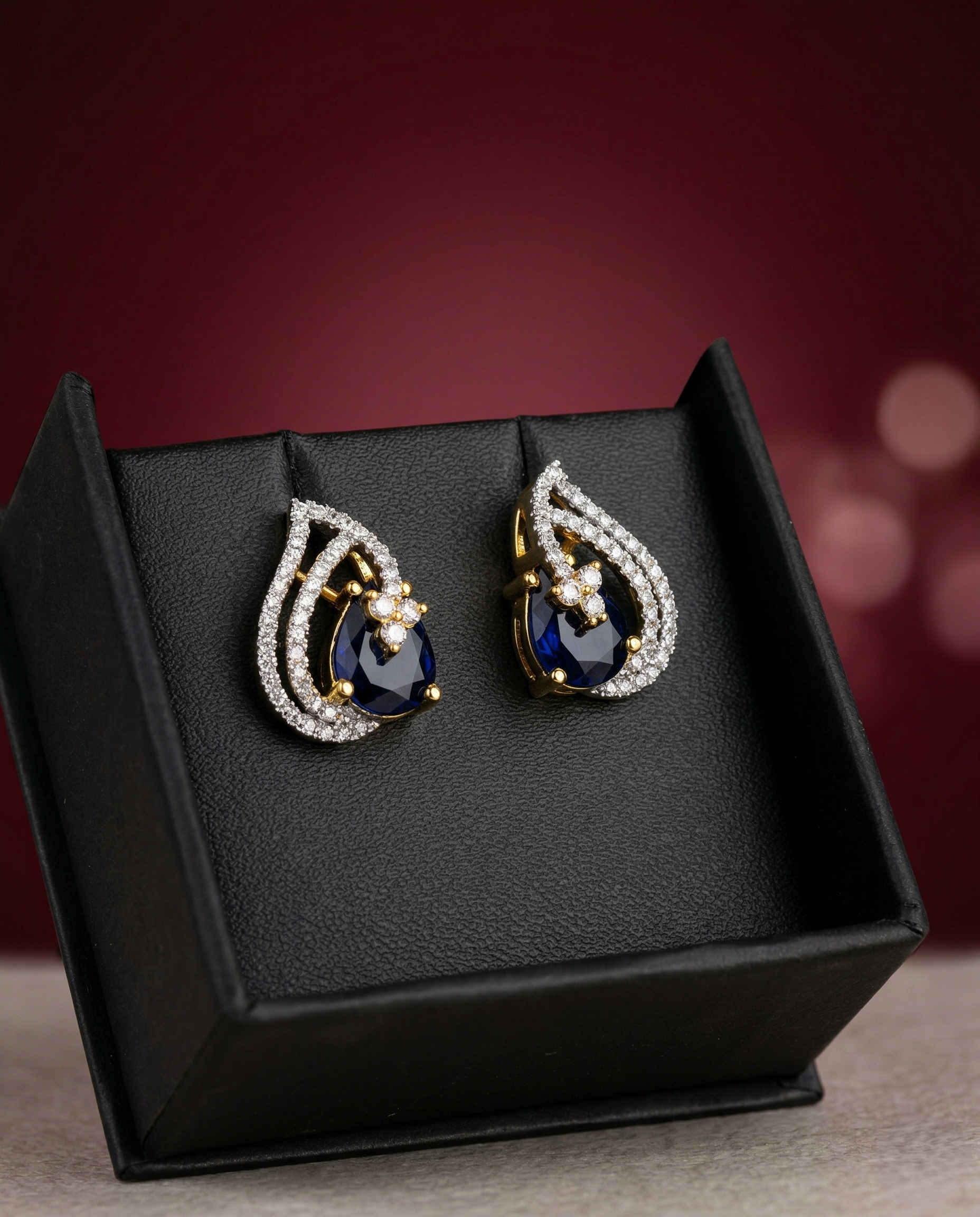 Premium Teardrop Diamond Aura Earrings for Women | Ruby, Emerald, Sapphire & Crystal Party Wear Earrings